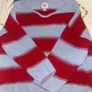 BDG Red and Light Blue Striped Knit Sweater